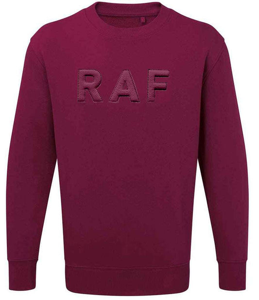 Royal Air Force sweatshirt with 3D embroidered "RAF" logo in burgundy.