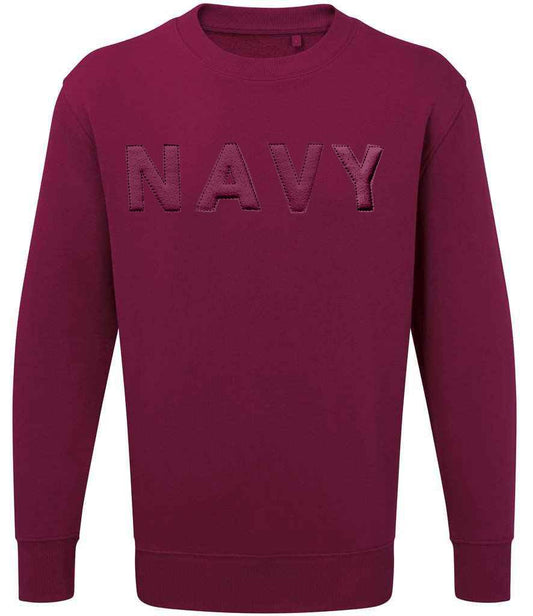 Burgundy Royal Navy sweatshirt with 3D embroidered "Navy" logo.