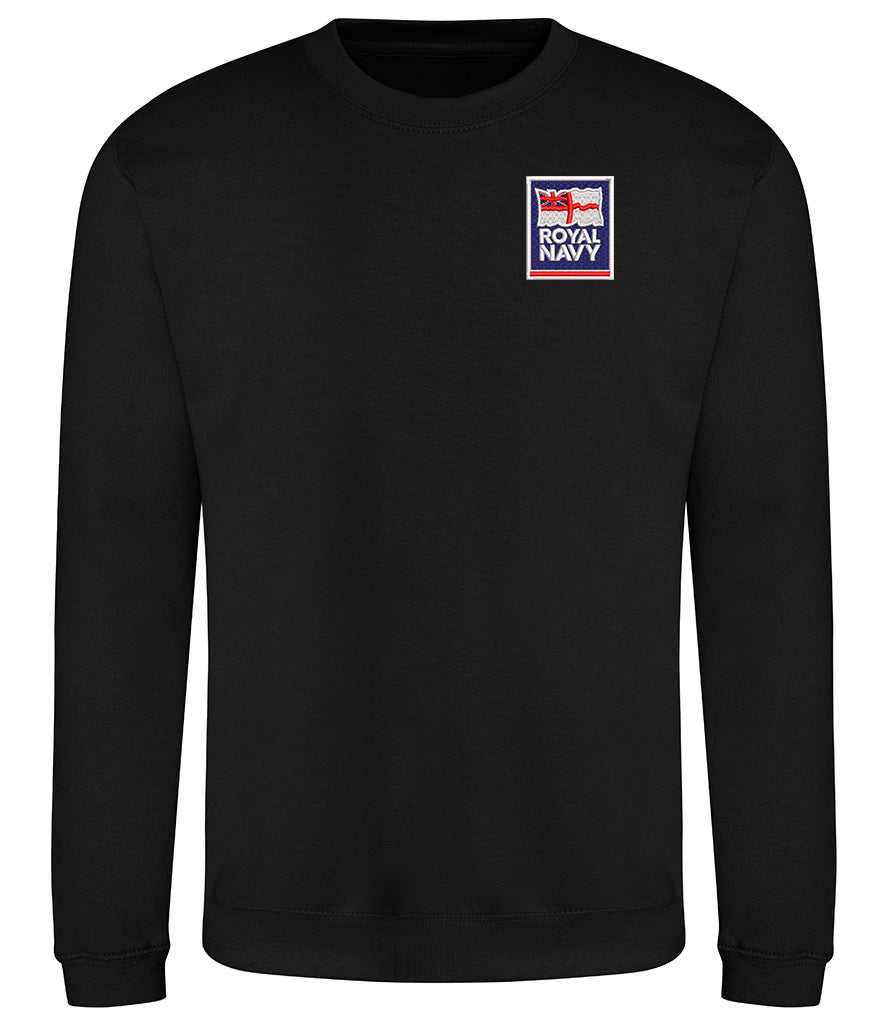 Royal Navy sweatshirt with badge, 80% cotton, 20% polyester, black color.