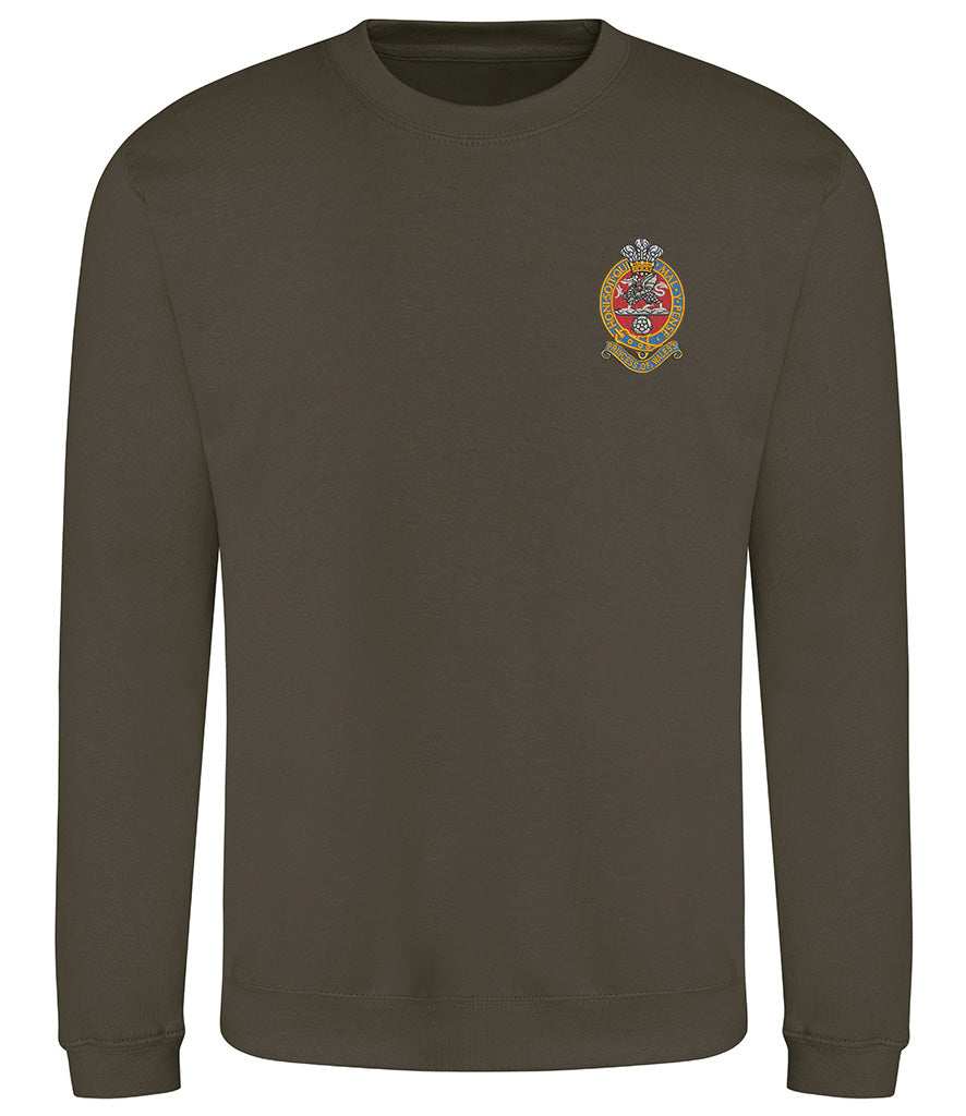 The Princess of Wales's Royal Regiment sweatshirt with embroidered emblem, olive green, durable cotton blend.