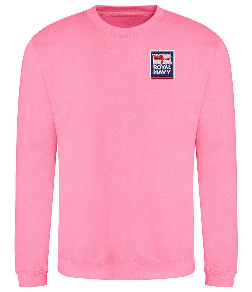 Royal Navy veterans sweatshirt featuring iconic badge, 80% cotton, 20% polyester, durable and stylish.