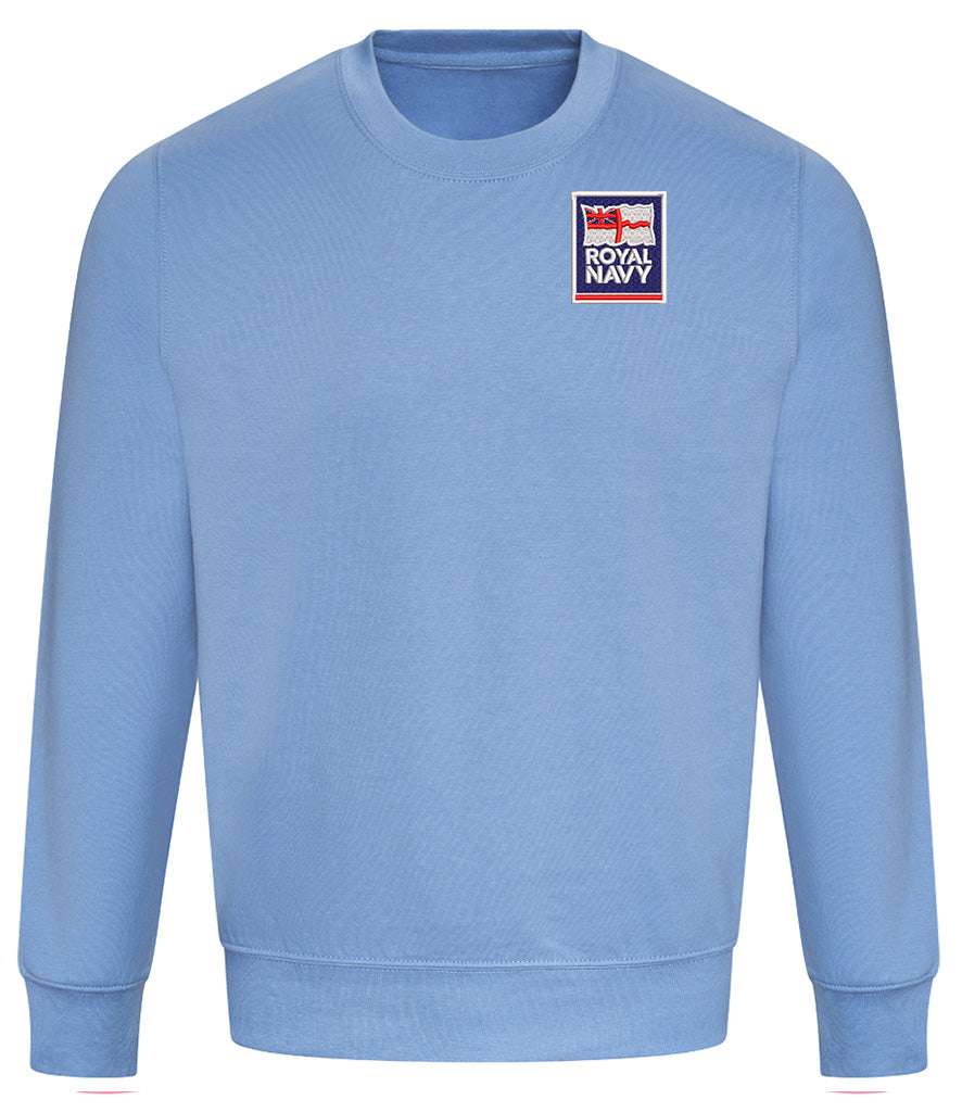 Royal Navy sweatshirt with badge, 80% cotton, 20% polyester, durable and stylish.