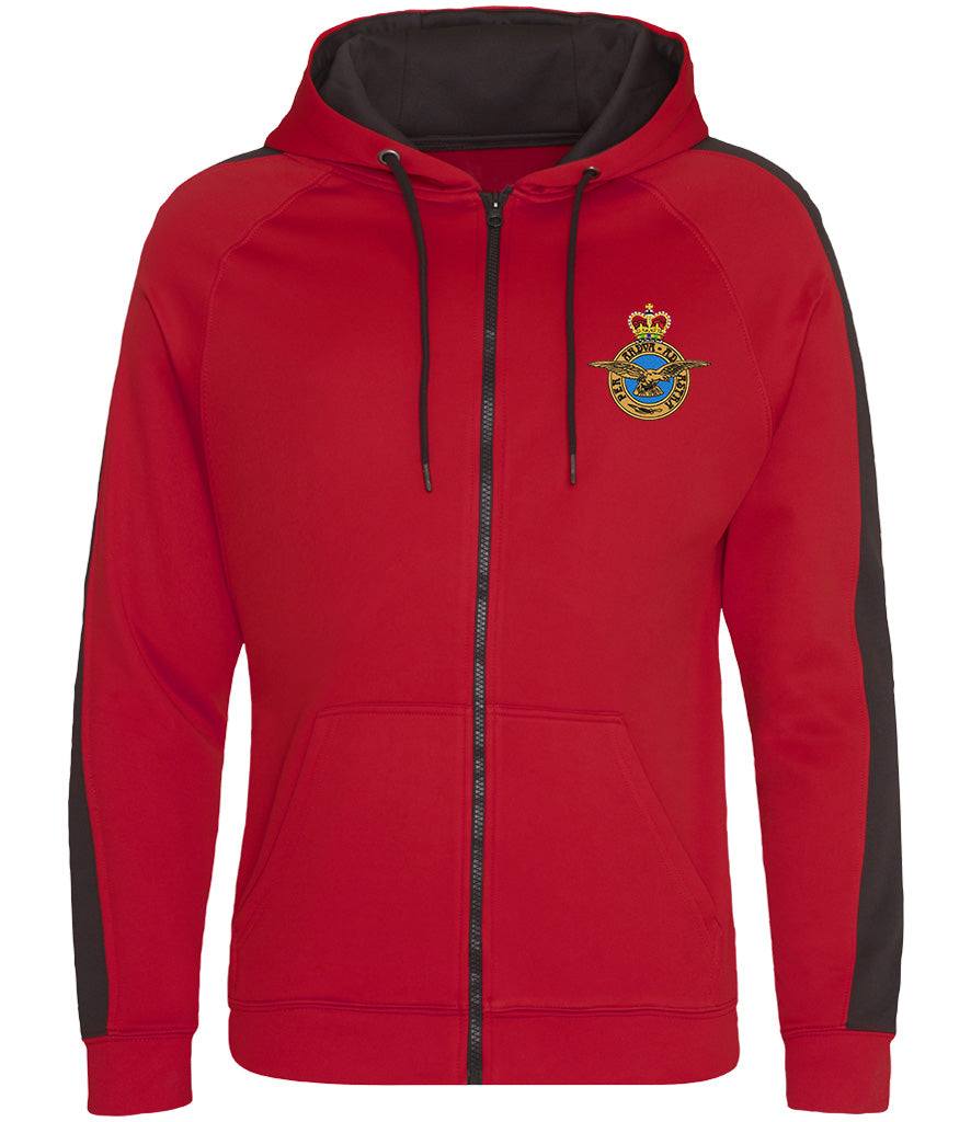 Royal Air Force Veterans Sports Polyester Hoodie with badge, red, durable, comfortable.