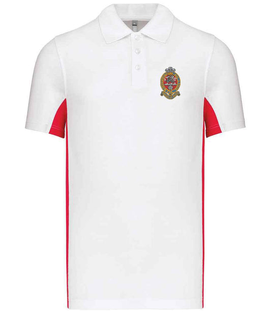 The Princess of Wales's Royal Regiment Bi-Colour Polo Shirt white with red side panels.yal Regiment embl