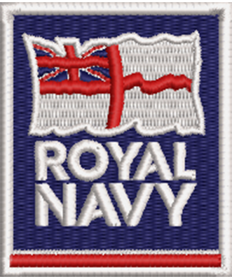 Royal Navy embroidered badge featuring the White Ensign flag and bold ‘Royal Navy’ text. High-quality military patch for veterans, armed forces, and British Navy supporters.
