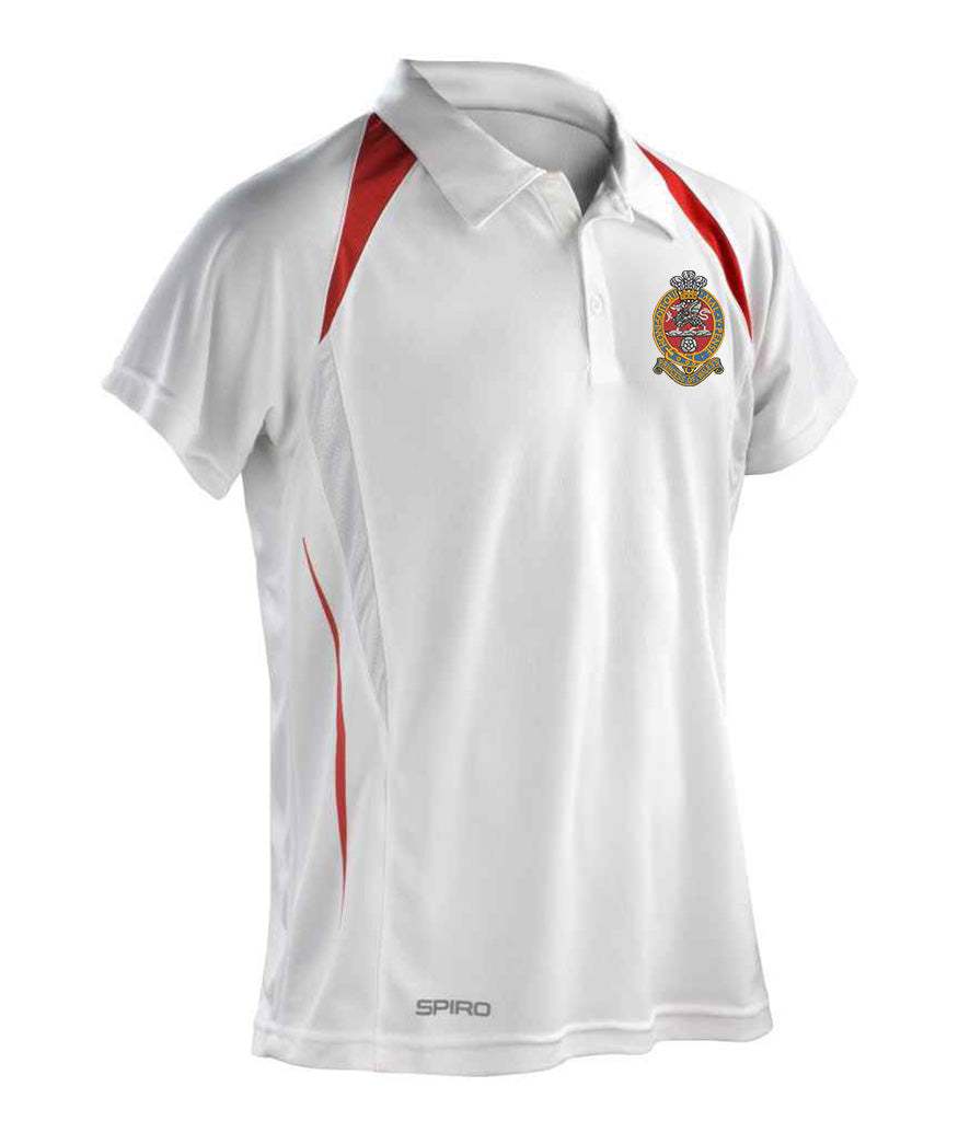 Princess of Wales's Royal Regiment embroidered polo shirt, white with red accents, featuring classic collar and emblem.
