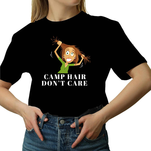 Embrace the Wild with our "Camp Hair Don't Care" Graphic T-Shirt - Your Go-To Outdoors Companion!