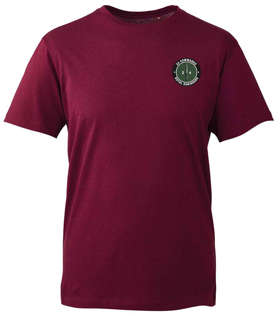 Maroon 24 Commando Royal Engineers T-shirt featuring embroidered military logo – Army Commando veteran T-shirt, RE Corps clothing, UK forces apparel