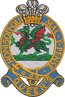 Embroidered Queen’s Regiment crest featuring red dragon and crown – Queen’s Regiment badge, British Army veteran patch, military embroidery for ex-forces clothing.