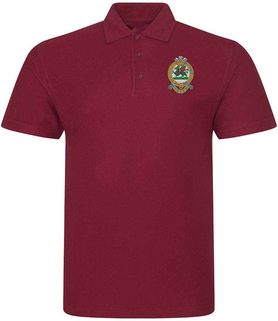 Maroon Queen’s Regiment polo shirt featuring premium embroidered Queen’s Regiment crest – high-quality British Army veteran apparel for ex-servicemen, troops, and supporters