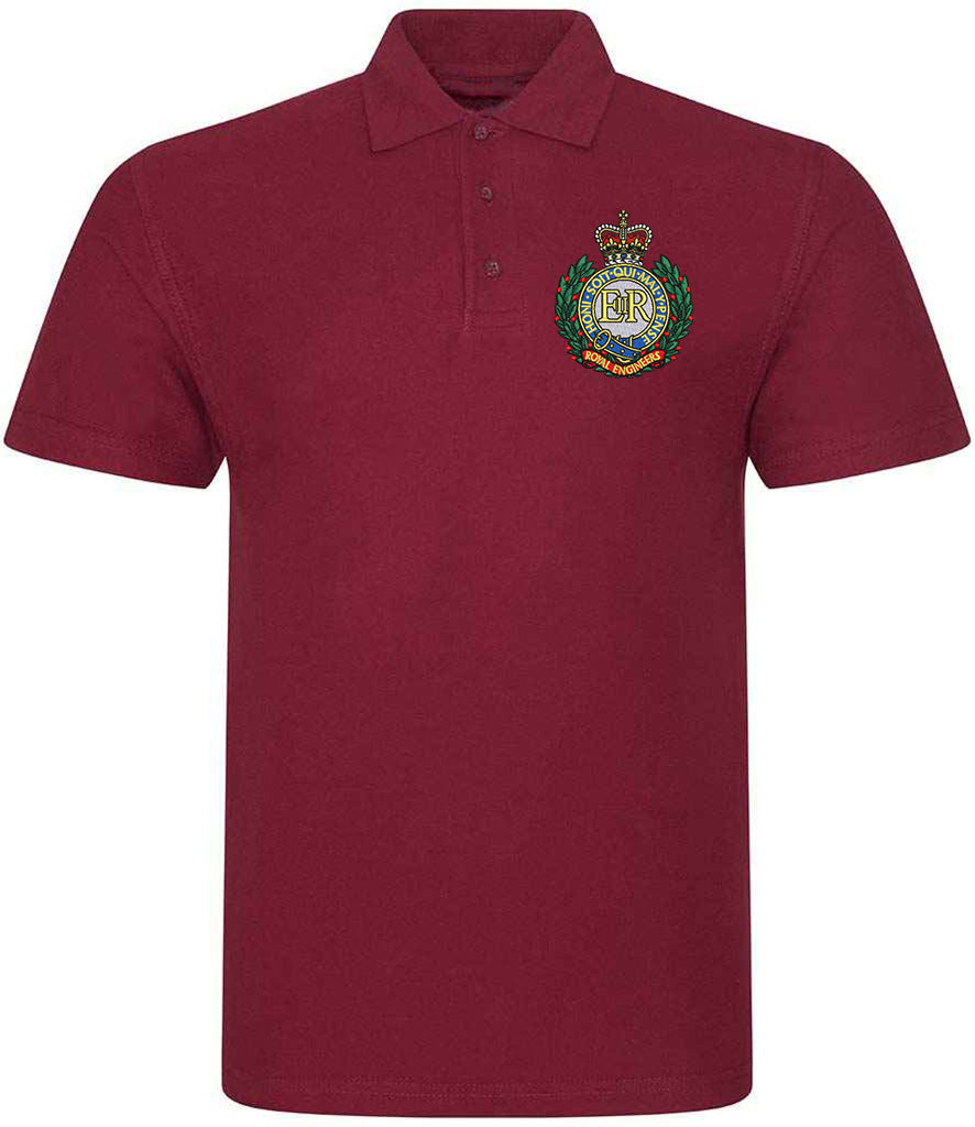 Maroon Royal Engineers polo shirt featuring premium embroidered Royal Engineers logo, perfect military clothing for UK veterans, Sappers, and British Army supporters.