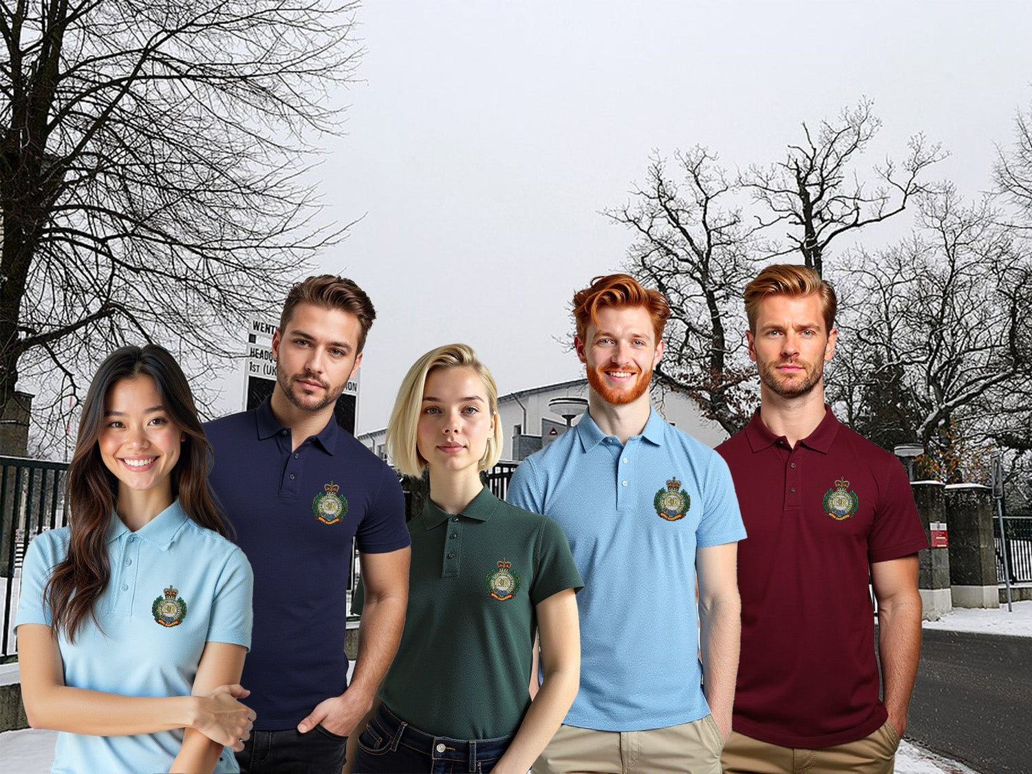 Maroon Royal Engineers polo shirt with premium embroidered Royal Engineers logo, ideal smart military clothing for UK veterans, Sappers, and Army supporters.