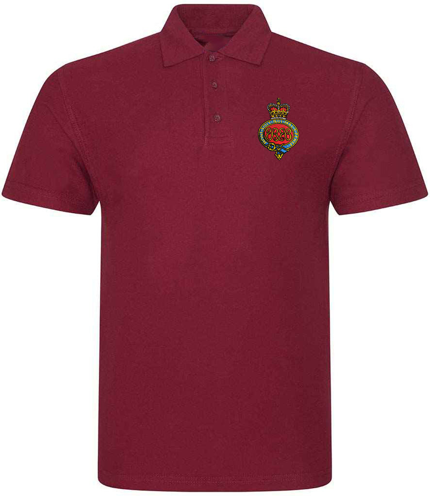 Maroon Grenadier Guards polo shirt featuring premium embroidered regimental badge, ideal British Army veterans clothing and Guardsmen merchandise.