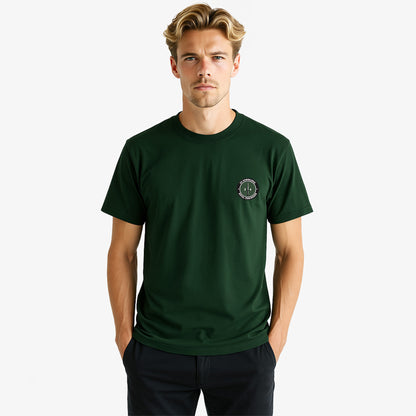 Forest green Embroidered T Shirt with 24 Commando Royal Engineers embroidered badge featuring a green circular patch with a black Fairbairn-Sykes fighting knife and white text. Military insignia for UK veterans and serving personnel.