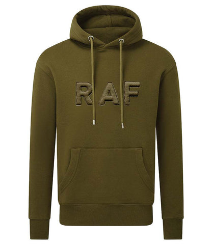 Royal Air Force hoodie in khaki with 3D puff embroidery "RAF", organic cotton blend, front pouch pocket.