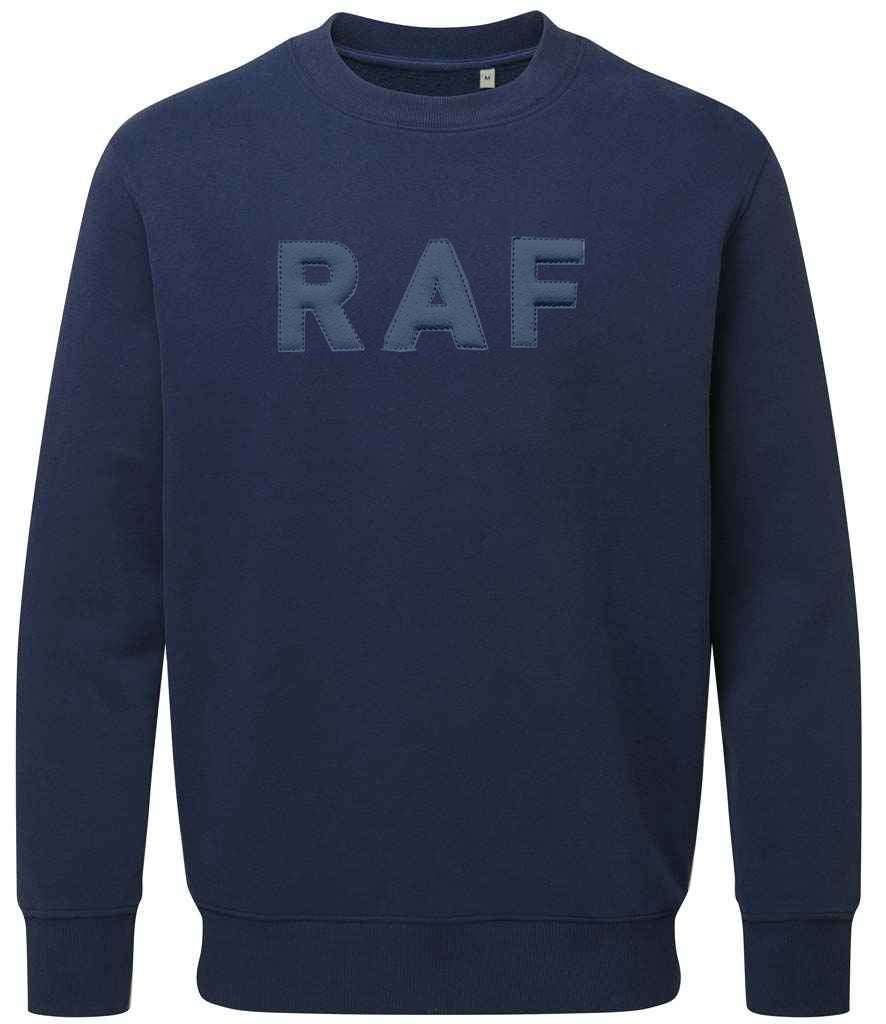 Royal Air Force sweatshirt with 3D puff embroidered RAF logo in navy blue.