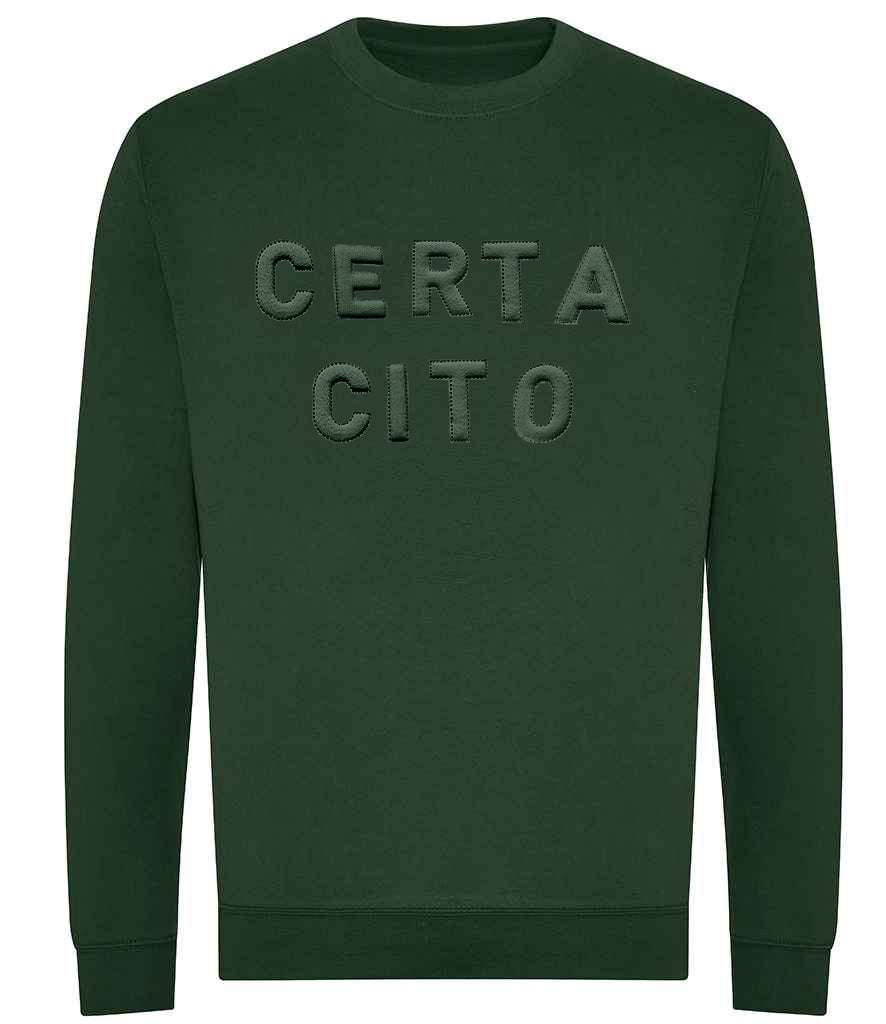 Royal Signals sweatshirt with 'Certa Cito' 3D puff embroidery, bottle green.