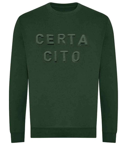 Royal Signals sweatshirt with 'Certa Cito' 3D puff embroidery, bottle green.