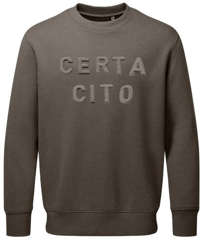 Royal Signals sweatshirt with "Certa Cito" 3D puff embroidery in khaki color.