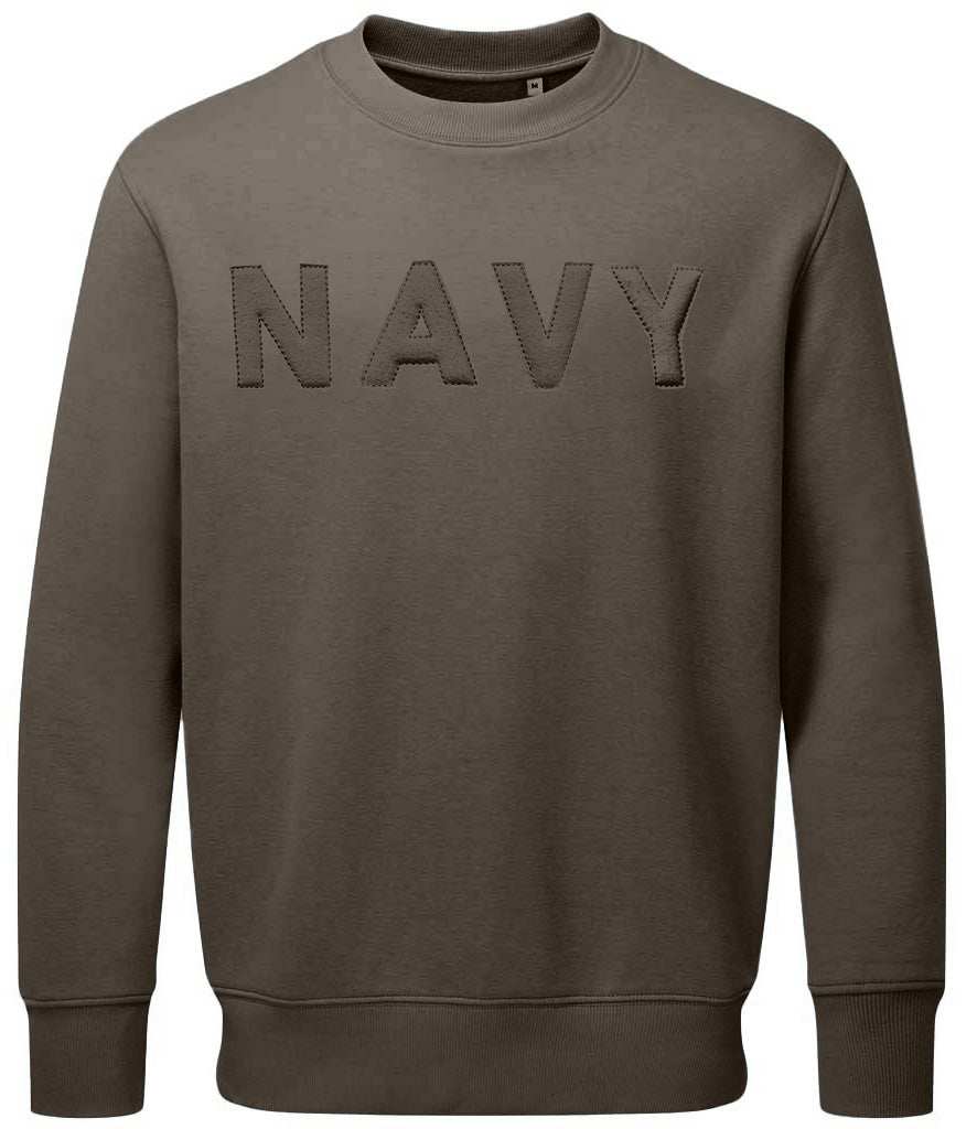 Royal Navy sweatshirt with 3D embroidered logo, khaki color.
