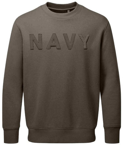 Royal Navy sweatshirt with 3D embroidered logo, khaki color.