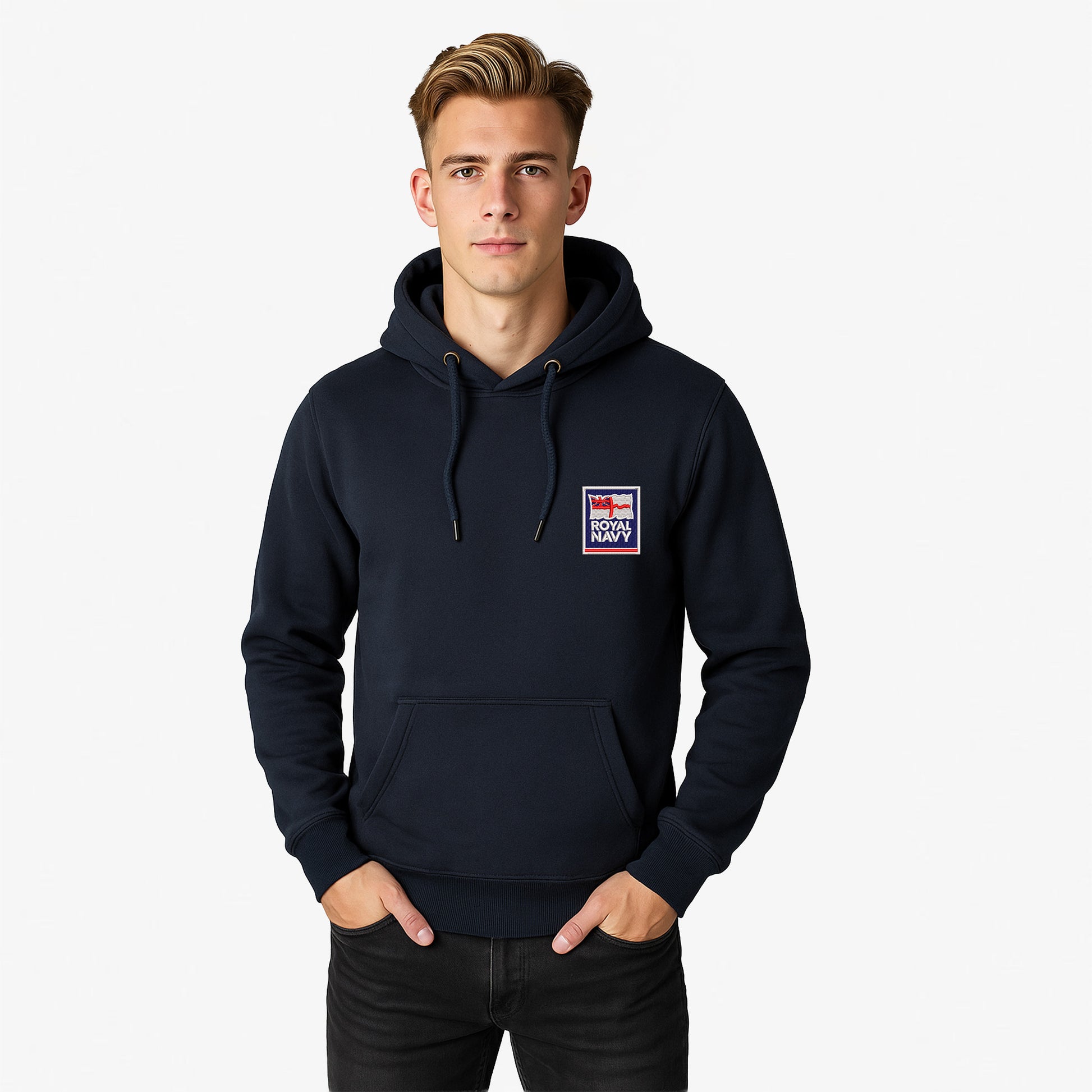 Royal Navy Hoodie Embroidered Logo Peach Finish Ultra Premium Weight(330gsm)-navy-1