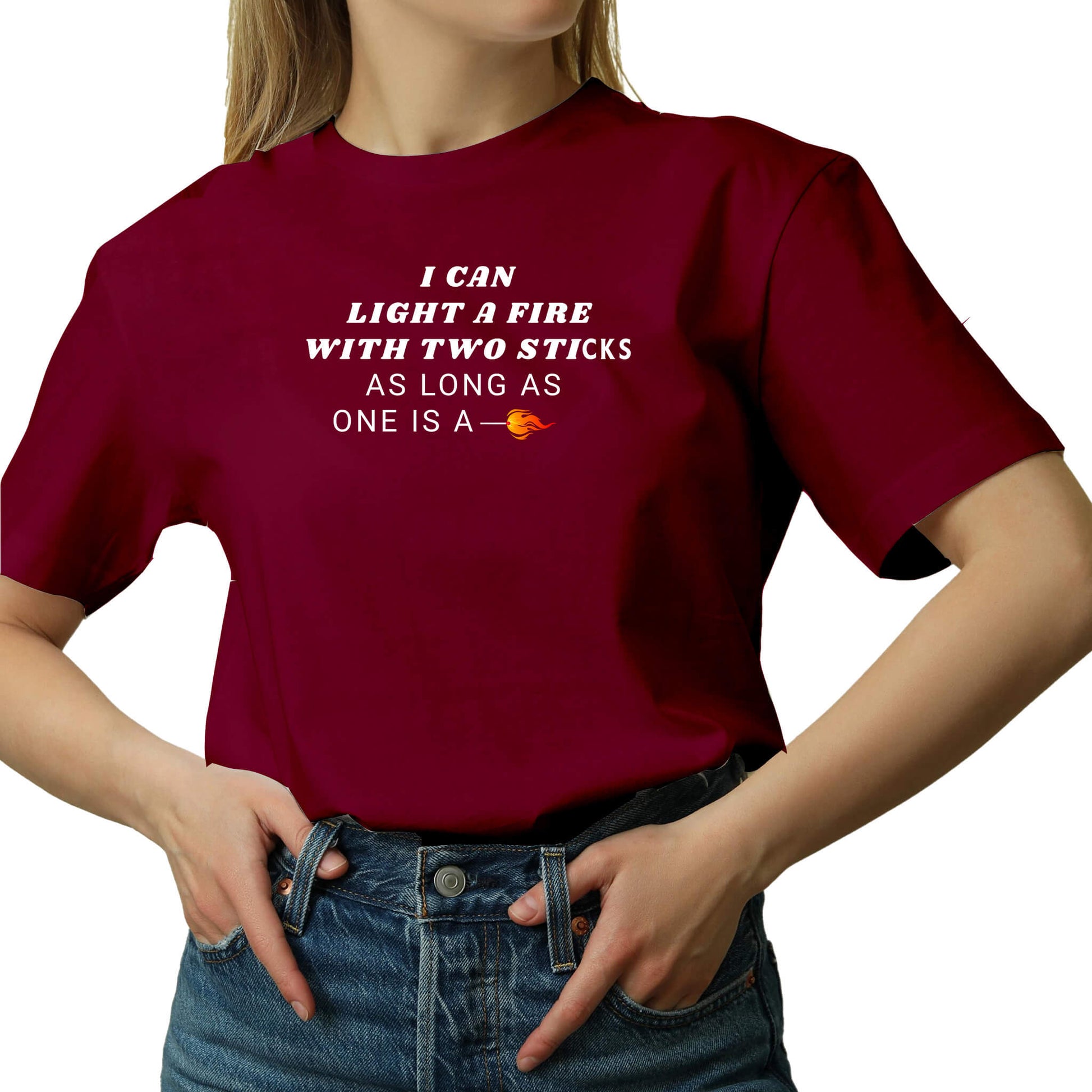 I can light a fire with two sticks t-shirt red female