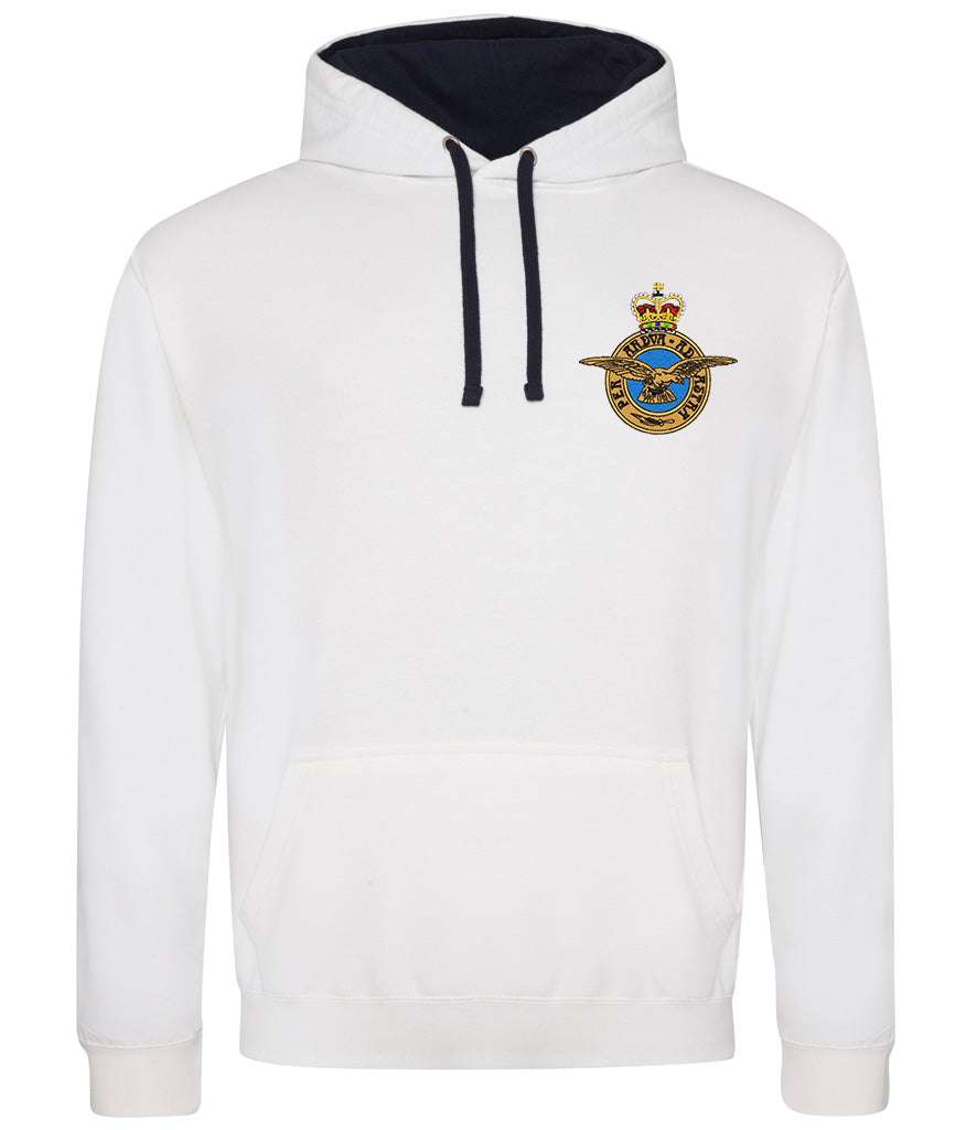 Royal Air Force Varsity Hoodie with badge, 80% cotton, 20% polyester, official MOD licensed.