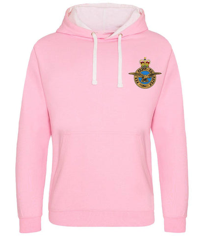 Royal Air Force Varsity Hoodie with badge, pink, cotton-polyester blend.