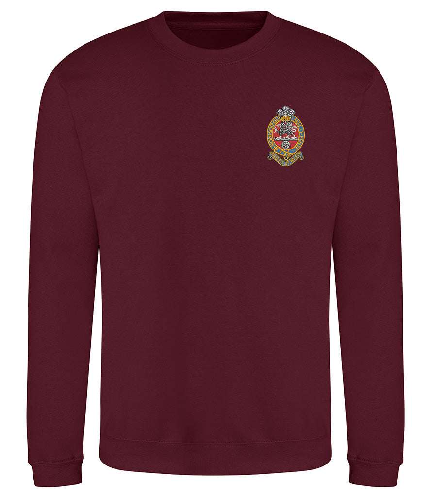 Royal Regiment embroidered sweatshirt, cotton-polyester blend, maroon color, official MOD licensed product.