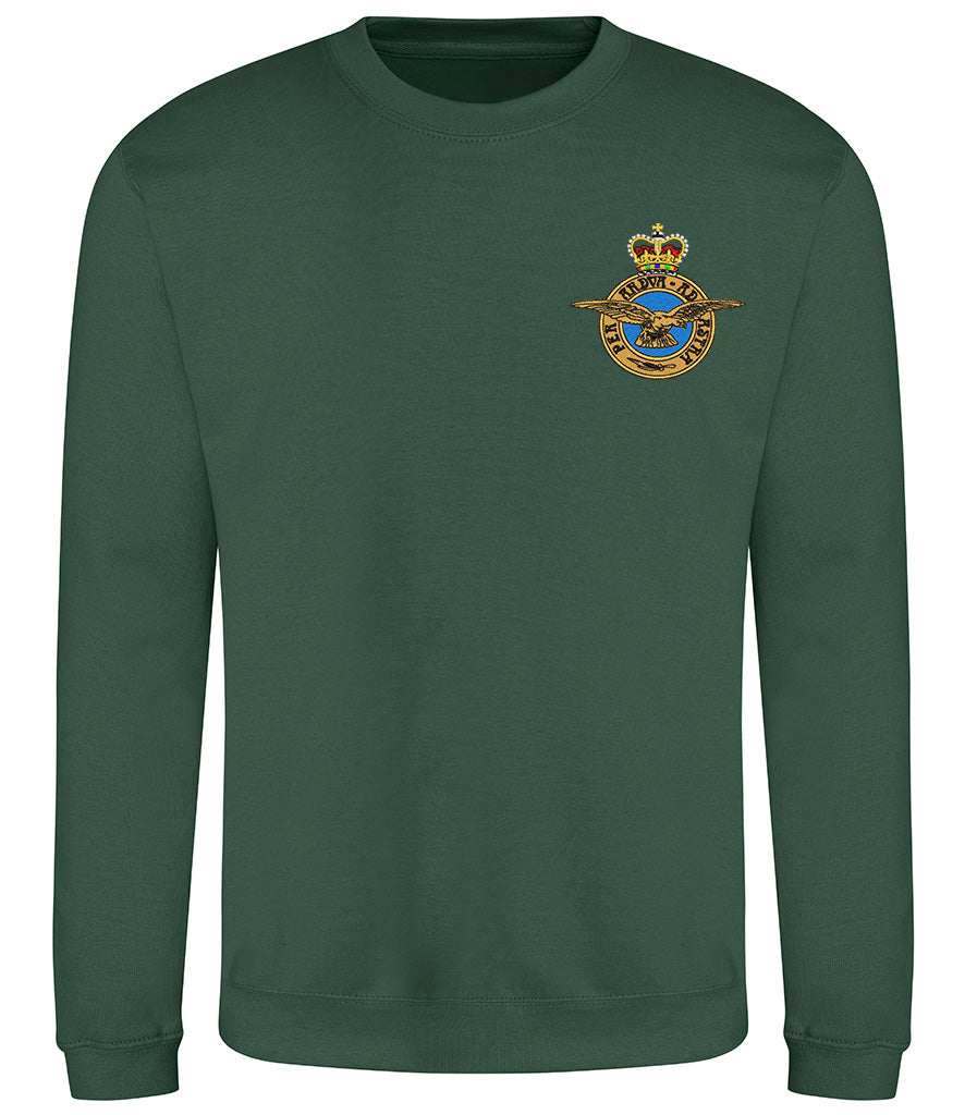 Royal Air Force sweatshirt with badge, 80% cotton, 20% polyester, green.