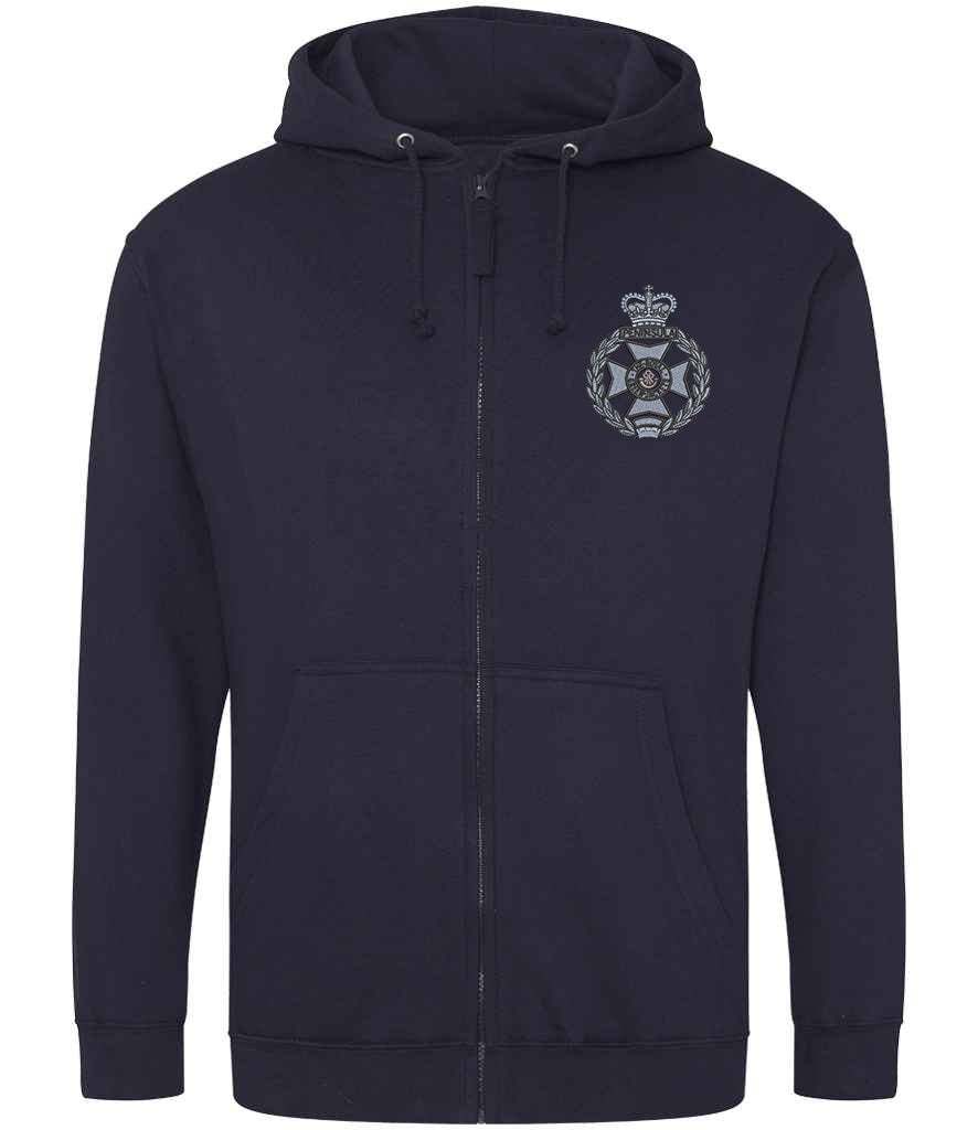 Royal Green Jackets Clothing,Royal Green Jackets Merchandise, Royal Green Jackets Veterans Clothing,Royal Green Jackets Zipped Hoodie Grey