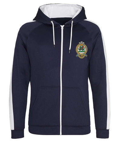Queens Regiment Polyester Sports Zoodie with emblem, 100% polyester, brushed back fleece, three-panel hood.