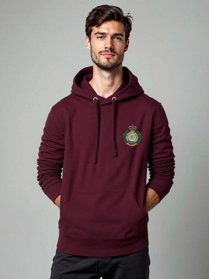 Maroon Royal Engineers Hoodie featuring premium embroidered Royal Engineers logo, perfect military apparel for UK veterans, serving personnel, and supporters.