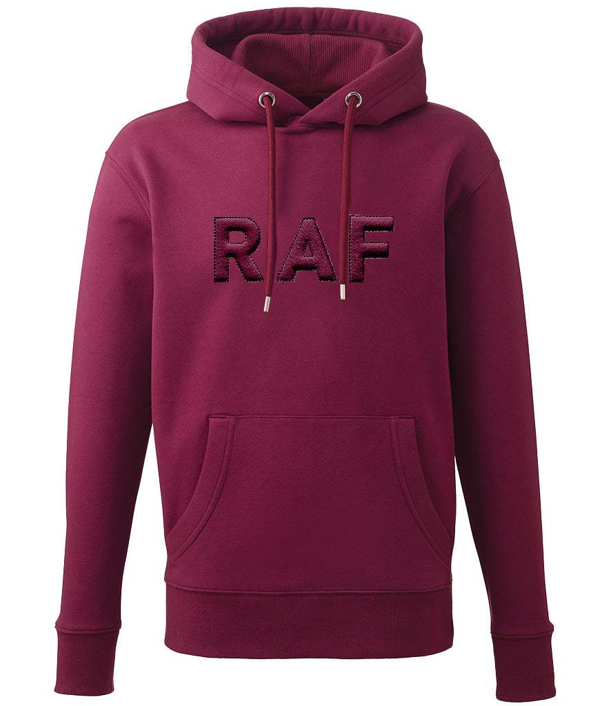 Maroon Royal Air Force hoodie with 3D puff embroidered RAF logo.