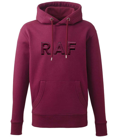 Maroon Royal Air Force hoodie with 3D puff embroidered RAF logo.