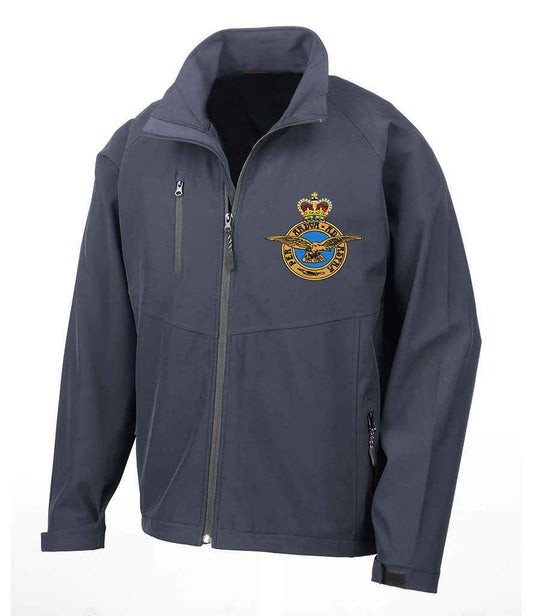 Royal Airforce Veterans Soft Shell Jacket with badge, polyester-elastane fabric.