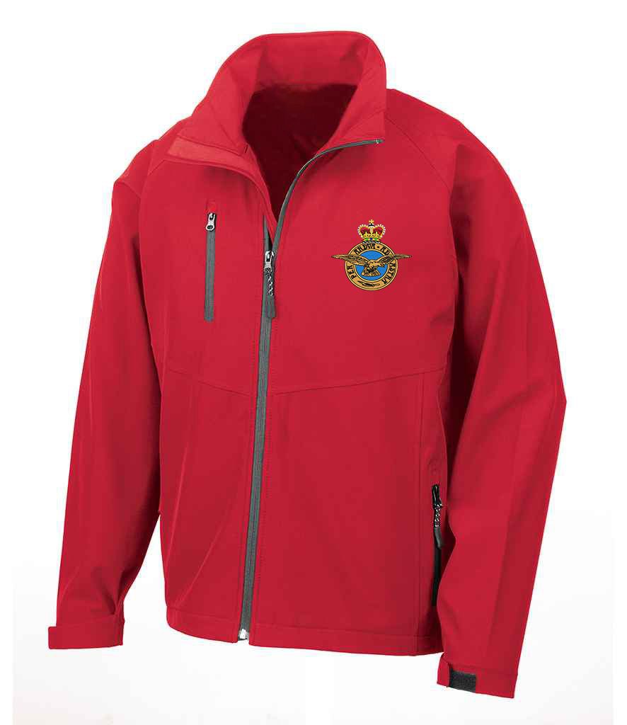 Royal Airforce Veterans Soft Shell Jacket with badge, red, polyester and elastane blend.