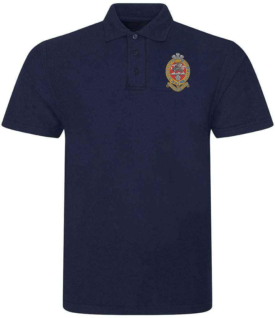 The Princess of Wales's Royal Regiment embroidered navy polo shirt, 50% polyester, 50% cotton, ribbed collar.