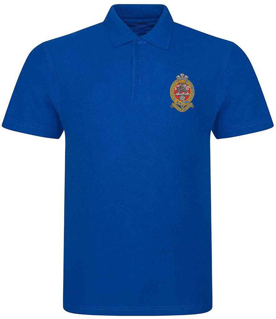 Royal blue polo shirt with Princess of Wales's Royal Regiment embroidered emblem.