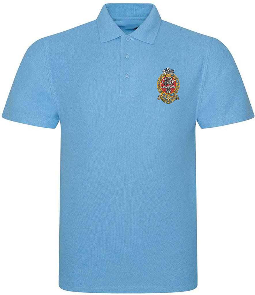 Princess of Wales's Royal Regiment embroidered polo shirt, blue, polyester-cotton blend.