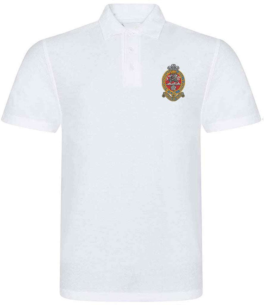 Princess of Wales's Royal Regiment embroidered white polo shirt, 50% cotton, 50% polyester, 220gsm fabric.