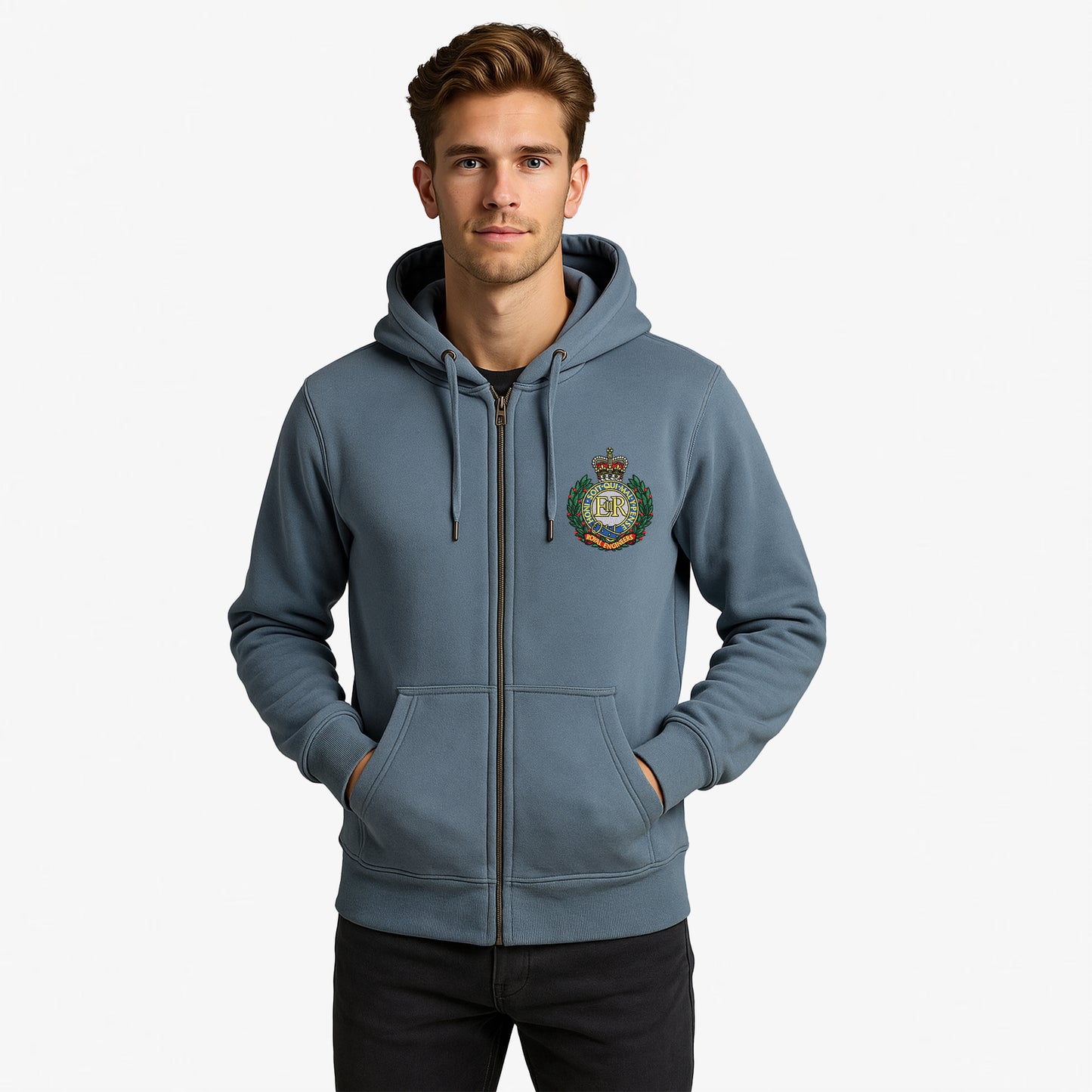 Royal Engineers Zipped Hoodie Embroidered Logo Premium Weight(330gsm)