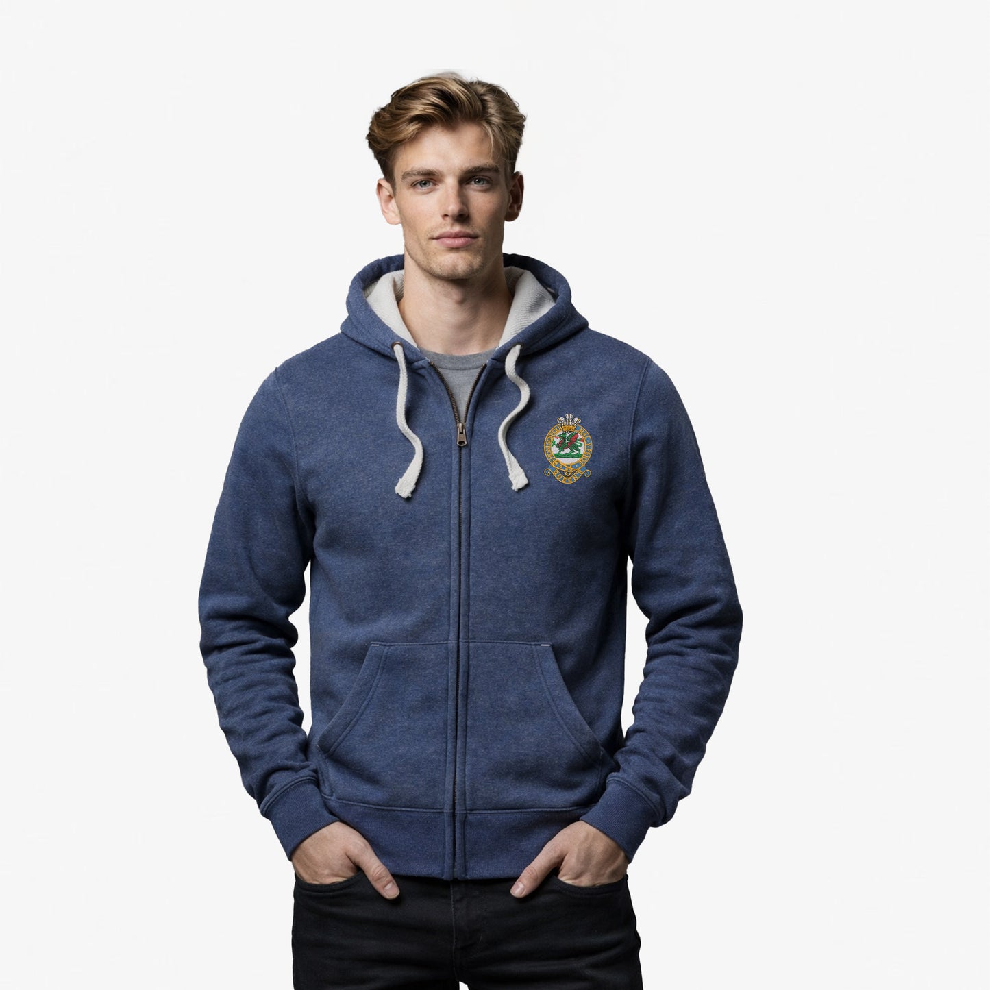 Queens Regiment Ultra Premium Embroidered Contrast Zipped Hoodie