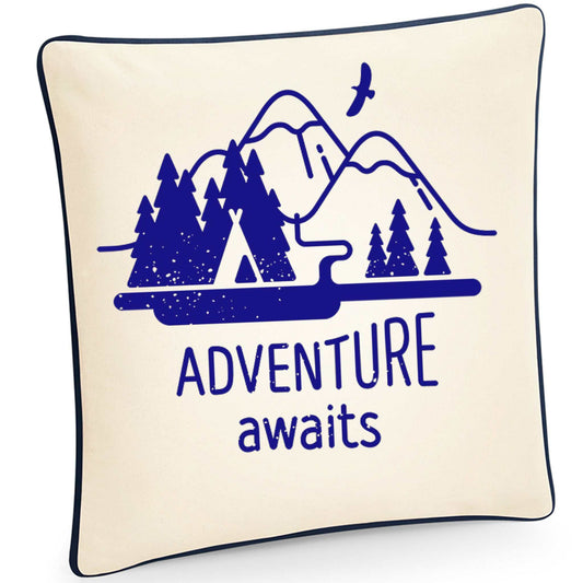 Adventure awaits piped cushion