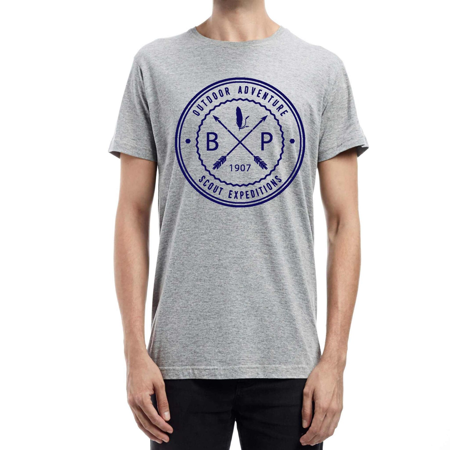 a  t shirt with the text out door adveture scout expeditions BP 1907 with crossed arrows.
