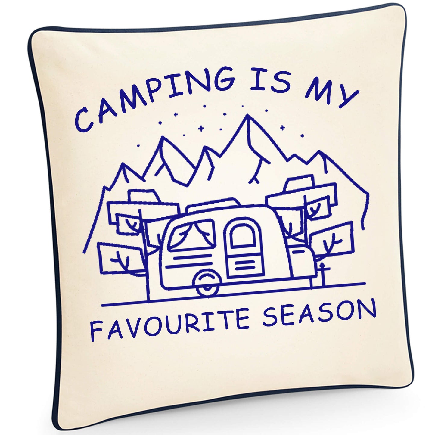 Camping Is My Favourite Season Fairtrade Piped Cushion