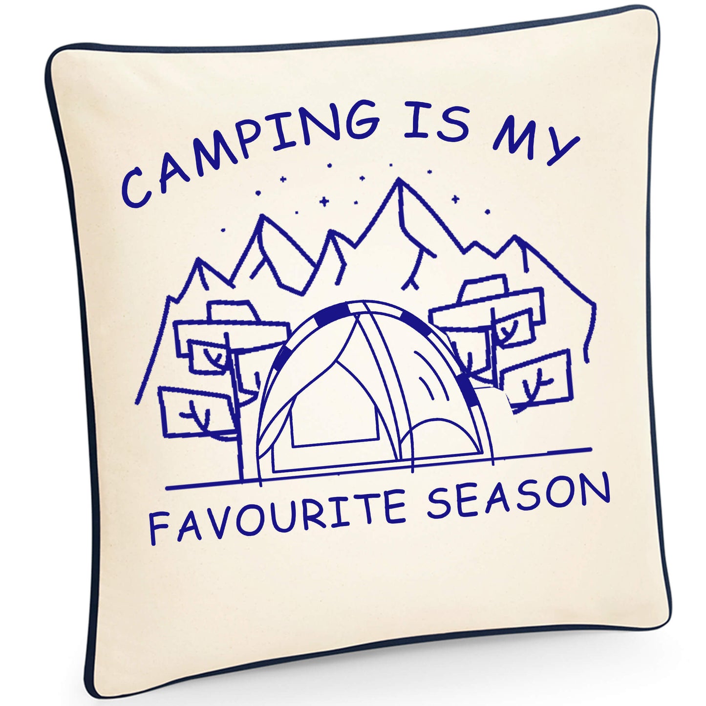 Camping Is My Favourite Season Fairtrade Piped Cushion