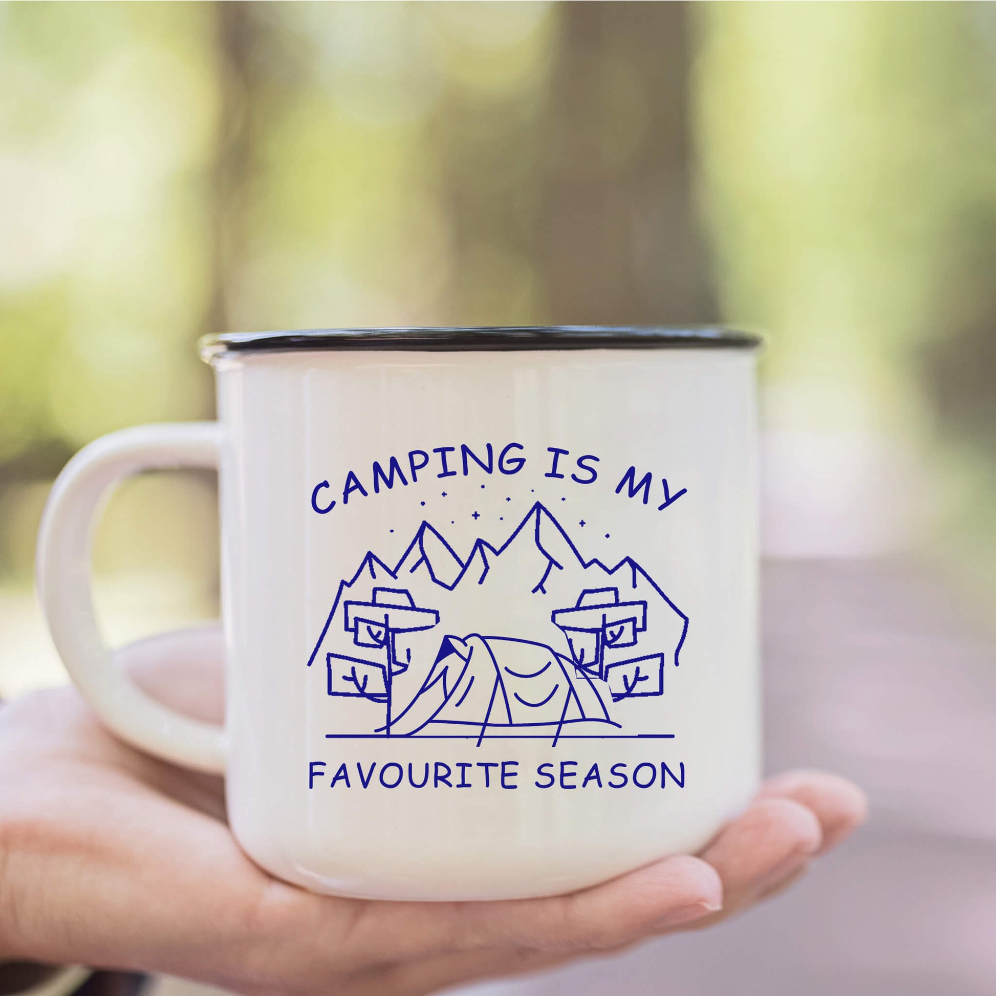 campingismyfavourite season tent enamelmug WHITE