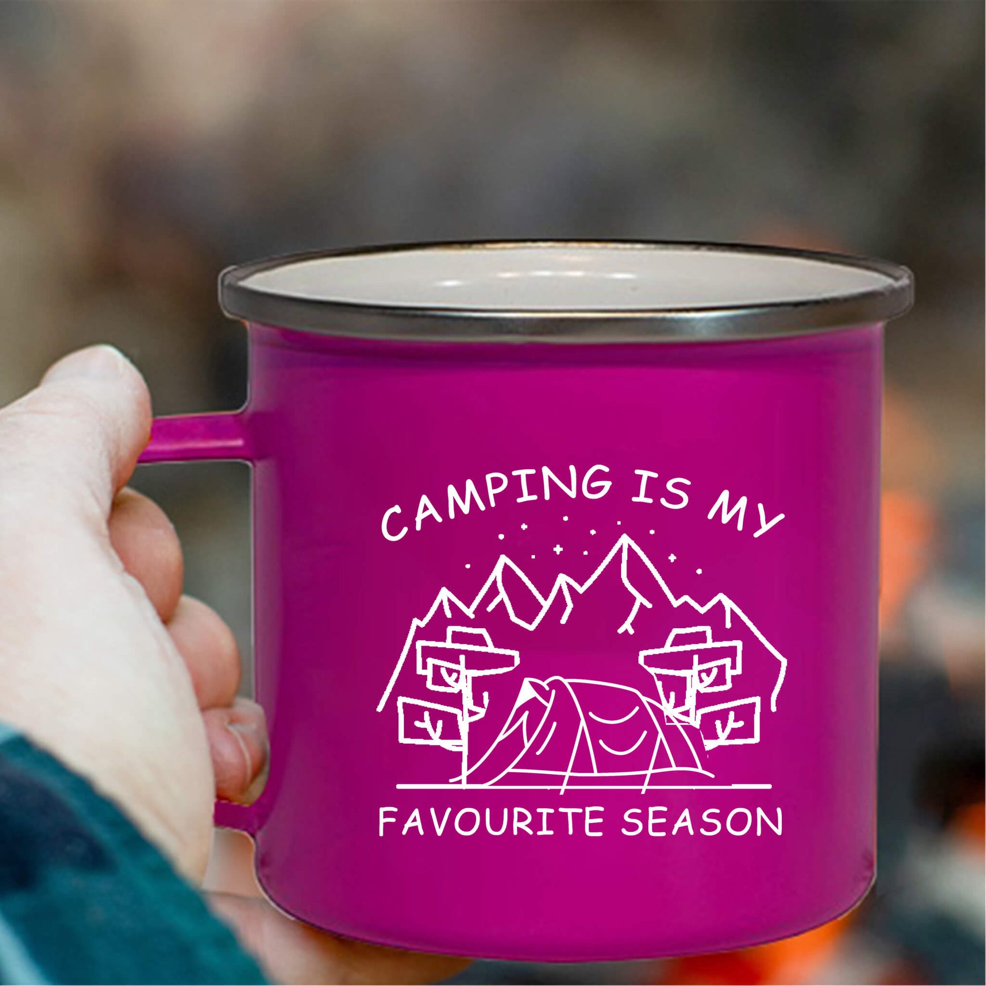 campingis my favourite season tent enamel mug pink